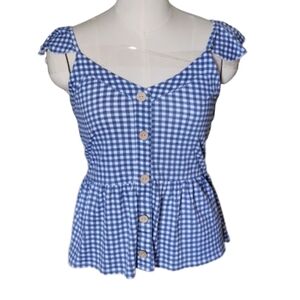 Belle by Belldini sleeveless ruffles top color blue